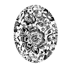 Black Floral Damasks Pattern Baroque Style Oval Filigree Ornament (2-side) 