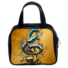 Music, Clef With Fairy And Floral Elements Classic Handbags (2 Sides) by FantasyWorld7