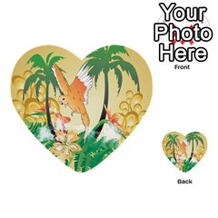 Funny Budgies With Palm And Flower Multi-purpose Cards (heart) 