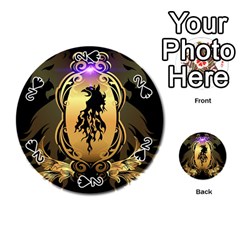 Lion Silhouette With Flame On Golden Shield Playing Cards 54 (round)  by FantasyWorld7