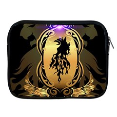 Lion Silhouette With Flame On Golden Shield Apple Ipad 2/3/4 Zipper Cases by FantasyWorld7