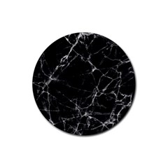 Black Marble Stone Pattern Rubber Coaster (round)  by Dushan