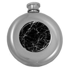 Black Marble Stone Pattern Round Hip Flask (5 Oz) by Dushan