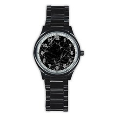 Black Marble Stone Pattern Stainless Steel Round Watches by Dushan