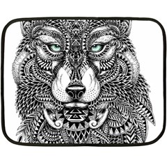 Intricate Elegant Wolf Head Illustration Double Sided Fleece Blanket (mini)  by Dushan