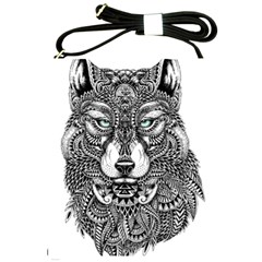 Intricate Elegant Wolf Head Illustration Shoulder Sling Bags by Dushan