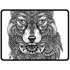 Intricate Elegant Wolf Head Illustration Fleece Blanket (large)  by Dushan