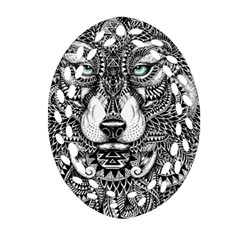 Intricate Elegant Wolf Head Illustration Oval Filigree Ornament (2-side) 