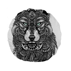 Intricate Elegant Wolf Head Illustration Standard 15  Premium Flano Round Cushions by Dushan