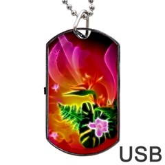 Awesome F?owers With Glowing Lines Dog Tag Usb Flash (two Sides) 