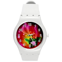 Awesome F?owers With Glowing Lines Round Plastic Sport Watch (M)