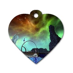 Fantasy Landscape With Lamp Boat And Awesome Sky Dog Tag Heart (two Sides) by FantasyWorld7