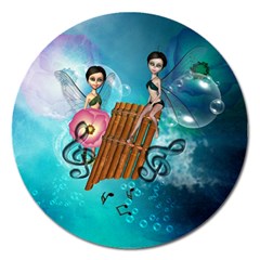Music, Pan Flute With Fairy Magnet 5  (round) by FantasyWorld7