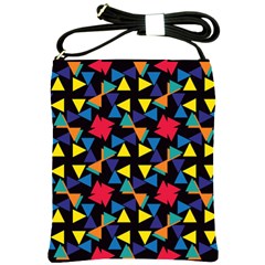 Colorful Triangles And Flowers Pattern Shoulder Sling Bag by LalyLauraFLM