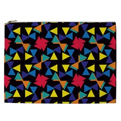 Colorful Triangles And Flowers Pattern Cosmetic Bag (xxl) by LalyLauraFLM