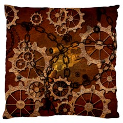 Steampunk In Rusty Metal Large Flano Cushion Cases (one Side)  by FantasyWorld7