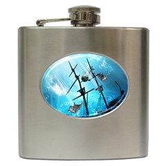 Underwater World With Shipwreck And Dolphin Hip Flask (6 Oz) by FantasyWorld7