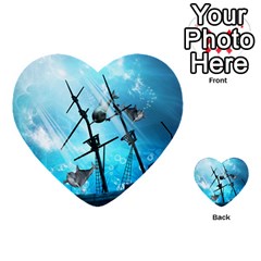 Underwater World With Shipwreck And Dolphin Multi-purpose Cards (heart)  by FantasyWorld7