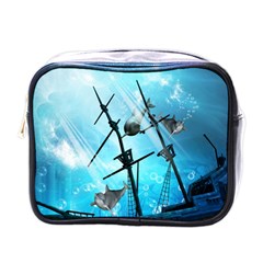 Underwater World With Shipwreck And Dolphin Mini Toiletries Bags by FantasyWorld7