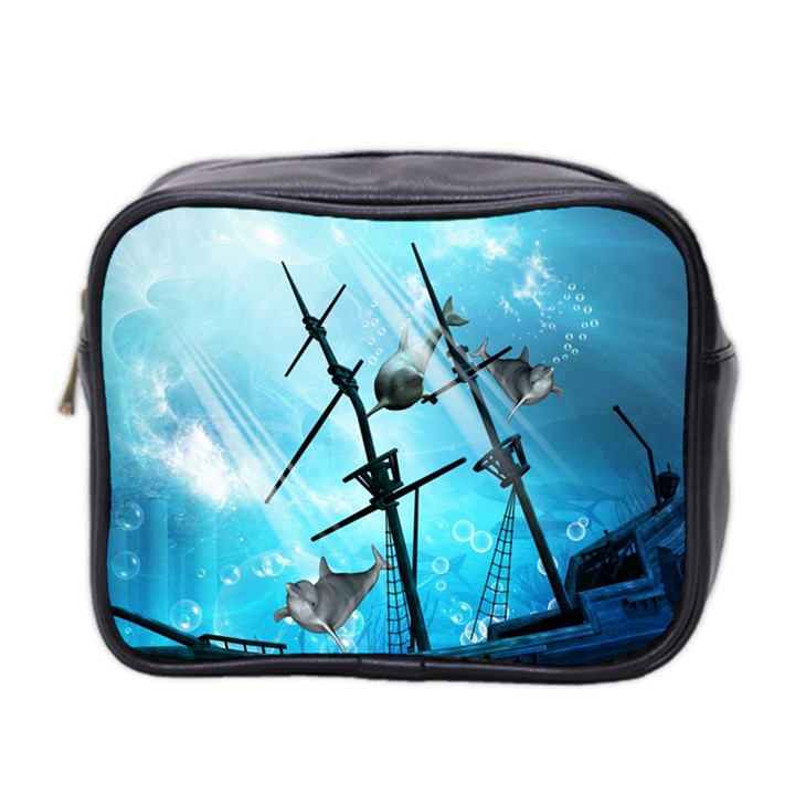 Underwater World With Shipwreck And Dolphin Mini Toiletries Bag 2-Side