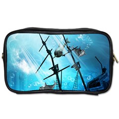 Underwater World With Shipwreck And Dolphin Toiletries Bags by FantasyWorld7