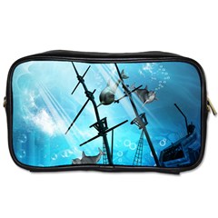 Underwater World With Shipwreck And Dolphin Toiletries Bags 2-side by FantasyWorld7