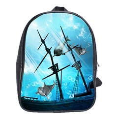 Underwater World With Shipwreck And Dolphin School Bags (xl)  by FantasyWorld7