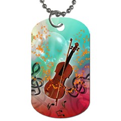 Violin With Violin Bow And Key Notes Dog Tag (One Side)