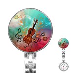 Violin With Violin Bow And Key Notes Stainless Steel Nurses Watches Front