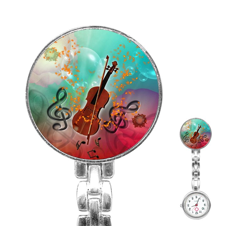 Violin With Violin Bow And Key Notes Stainless Steel Nurses Watches