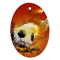 Soccer With Fire And Flame And Floral Elelements Ornament (oval)  by FantasyWorld7