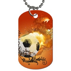 Soccer With Fire And Flame And Floral Elelements Dog Tag (Two Sides)