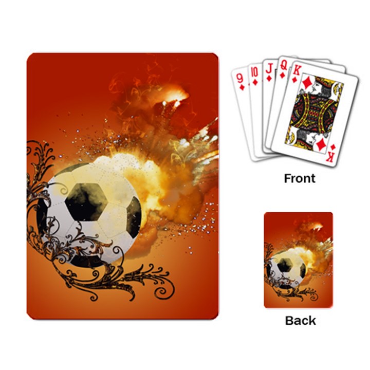 Soccer With Fire And Flame And Floral Elelements Playing Card