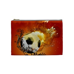Soccer With Fire And Flame And Floral Elelements Cosmetic Bag (Medium) 