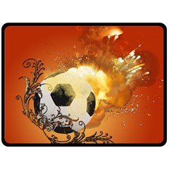 Soccer With Fire And Flame And Floral Elelements Double Sided Fleece Blanket (Large) 