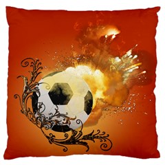 Soccer With Fire And Flame And Floral Elelements Large Flano Cushion Cases (One Side) 