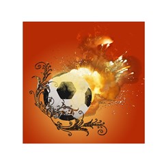 Soccer With Fire And Flame And Floral Elelements Small Satin Scarf (Square) 