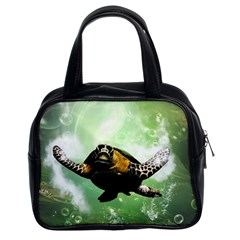 Beautiful Seaturtle With Bubbles Classic Handbags (2 Sides) by FantasyWorld7