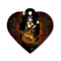 Steampunk, Funny Monkey With Clocks And Gears Dog Tag Heart (two Sides) by FantasyWorld7