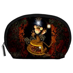 Steampunk, Funny Monkey With Clocks And Gears Accessory Pouches (large)  by FantasyWorld7