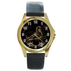 Wonderful Swan In Gold And Black With Floral Elements Round Gold Metal Watches by FantasyWorld7