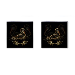 Wonderful Swan In Gold And Black With Floral Elements Cufflinks (square) by FantasyWorld7