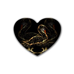 Wonderful Swan In Gold And Black With Floral Elements Heart Coaster (4 Pack)  by FantasyWorld7