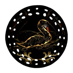 Wonderful Swan In Gold And Black With Floral Elements Round Filigree Ornament (2side)