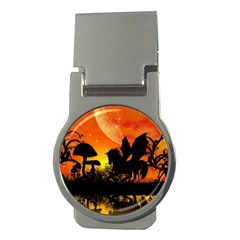 Beautiful Unicorn Silhouette In The Sunset Money Clips (round)  by FantasyWorld7