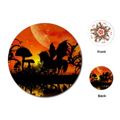 Beautiful Unicorn Silhouette In The Sunset Playing Cards (round)  by FantasyWorld7