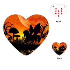 Beautiful Unicorn Silhouette In The Sunset Playing Cards (heart)  by FantasyWorld7