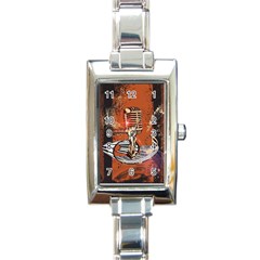 Microphone With Piano And Floral Elements Rectangle Italian Charm Watches