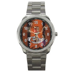 Microphone With Piano And Floral Elements Sport Metal Watches