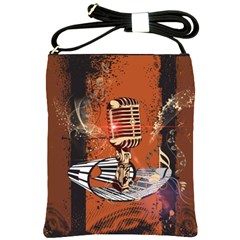 Microphone With Piano And Floral Elements Shoulder Sling Bags by FantasyWorld7